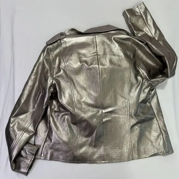 Who What Wear Women's Moto Jacket Size Large Silver Gray - Picture 4 of 4